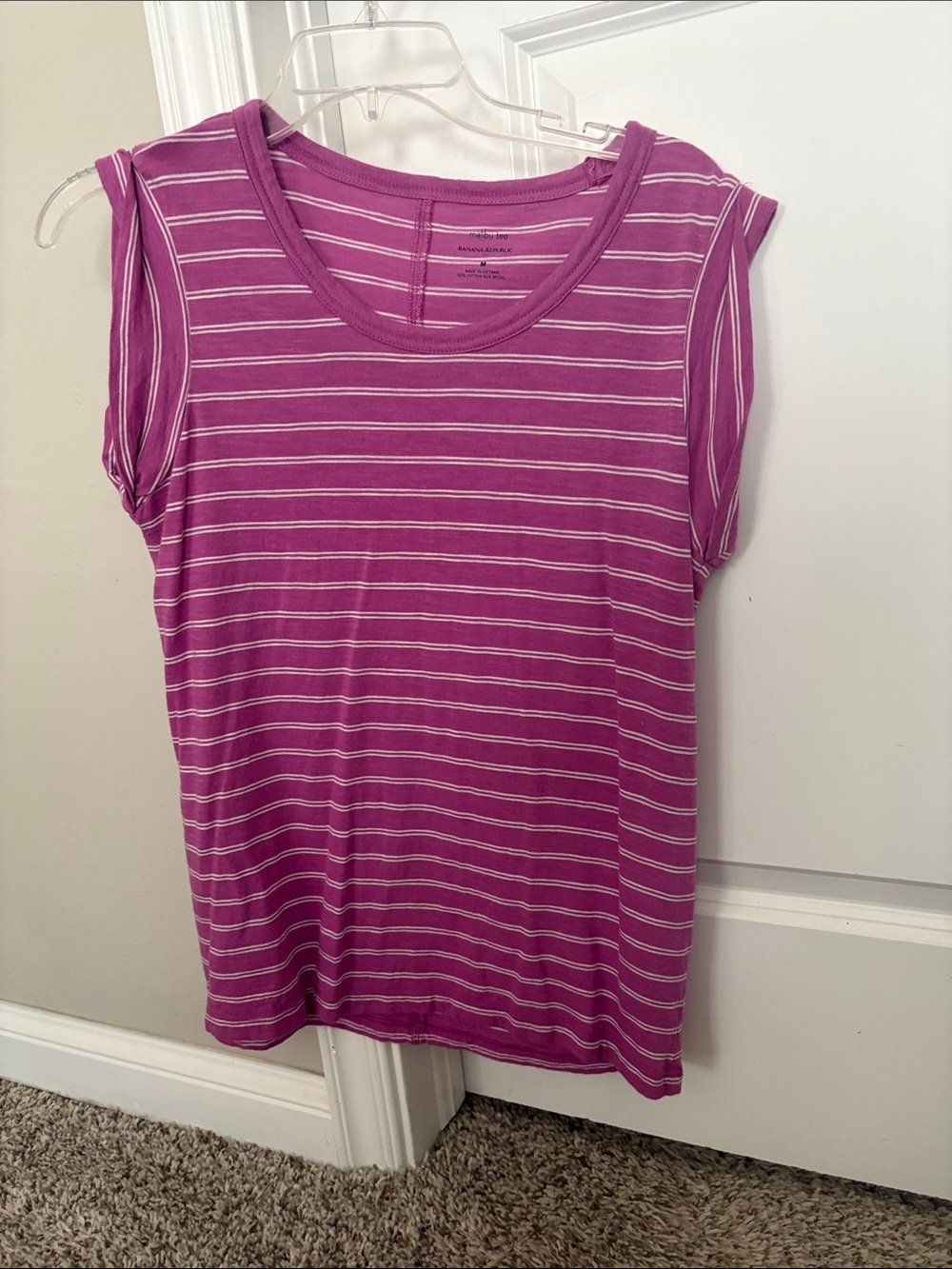 Banana Republic Purple & White Striped Tank Top